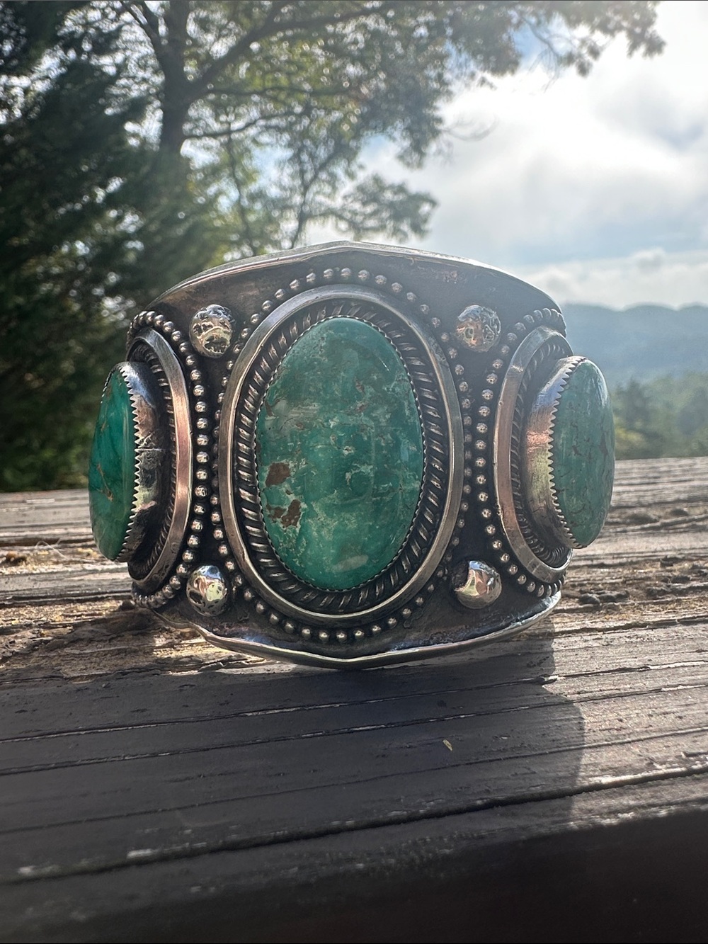 Navajo ✨ Glenn Livingston Turquoise Statement Cuff Bracelet - Picture 3 of 9